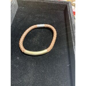Vintage Leather Braided Copper/Brass Metallic Bracelet 7.25"